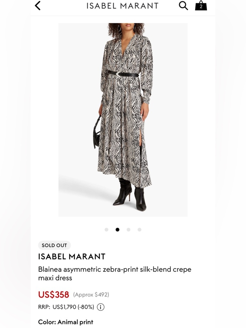 Isabel Marant Zebra-Print Silk-Blend Maxi Dress in Black & White